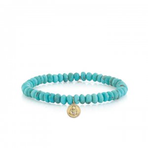 Gold & Diamond Tiny Sitting Buddha Coin on Turquoise