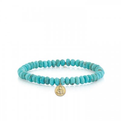 Gold & Diamond Tiny Sitting Buddha Coin on Turquoise