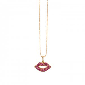 Gold & Ruby Small Lips Charm