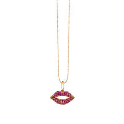 Gold & Ruby Small Lips Charm