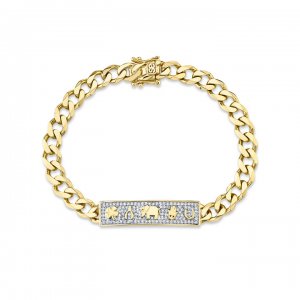 Gold & Diamond Luck Icon ID Bar Bracelet