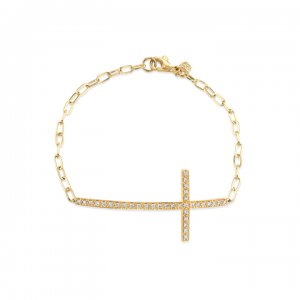 Gold & Diamond Large Cross Bracelet