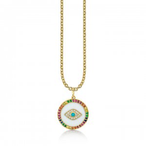 Gold & Diamond Enamel Evil Eye Medallion Charm