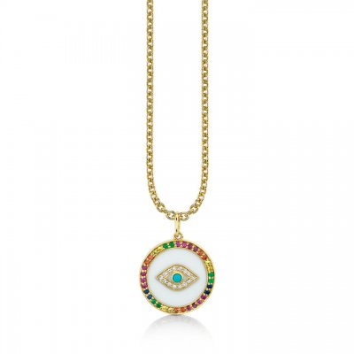 Gold & Diamond Enamel Evil Eye Medallion Charm