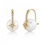 Gold & Diamond Starburst Pearl Earrings