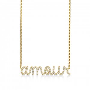 Gold & Diamond Large Amour Script Necklace