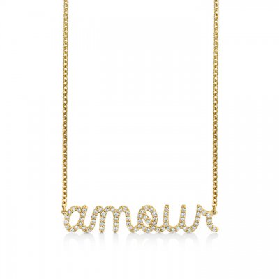 Gold & Diamond Large Amour Script Necklace