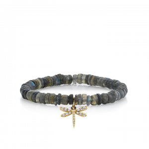 Gold & Diamond Dragonfly on Labradorite Heishi