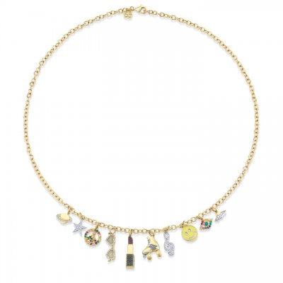 Gold & Diamond Multi-Charm Disco Necklace