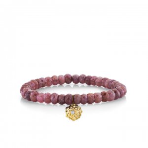 Gold & Diamond Camellia on Mystic Rhodolite Garnet