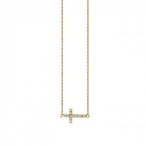 Gold & Pave Diamond Small Sideways Cross Necklace