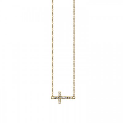 Gold & Pave Diamond Small Sideways Cross Necklace