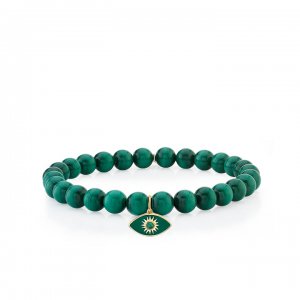 Gold & Enamel Sunburst Evil Eye on Malachite