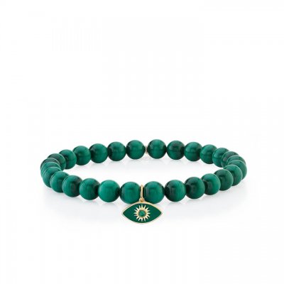 Gold & Enamel Sunburst Evil Eye on Malachite