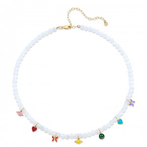 Little Loves Gold & Enamel Tiny Charms Moonstone Necklace