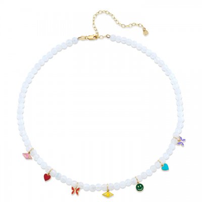 Little Loves Gold & Enamel Tiny Charms Moonstone Necklace