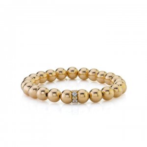 Two-Tone Gold & Diamond Heart Eternity Rondelle on Gold Beads