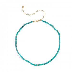 Gold & Diamond Rondelle Turquoise Heishi Necklace