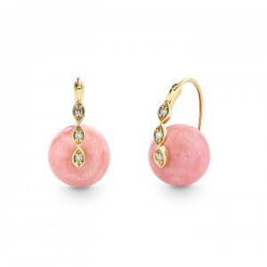 Gold & Diamond Marquise Eye Pink Opal Earrings