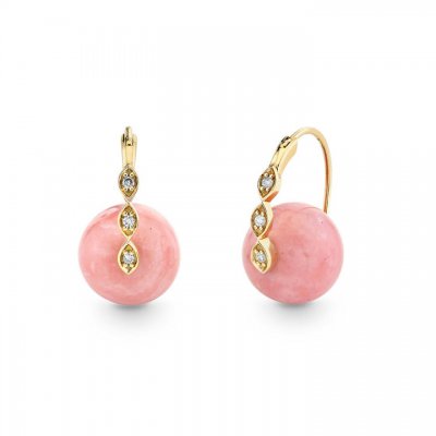 Gold & Diamond Marquise Eye Pink Opal Earrings