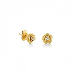 Gold & Bezel Diamond Small Rose Stud