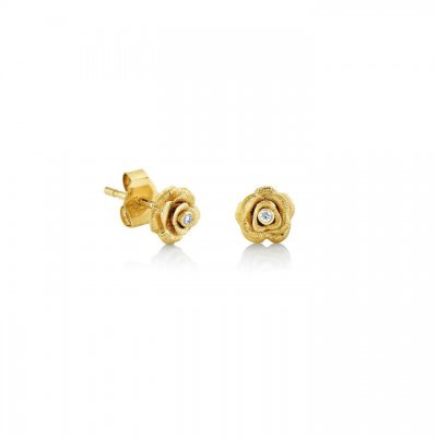 Gold & Bezel Diamond Small Rose Stud