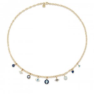 Gold & Diamond Enamel Multi-Charm Necklace