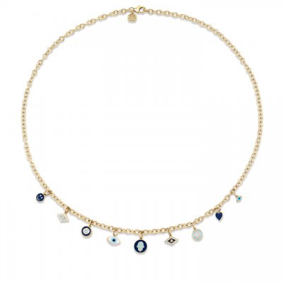 Gold & Diamond Enamel Multi-Charm Necklace