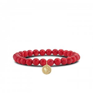 Gold & Diamond Cupid Coin on Red Bamboo Coral