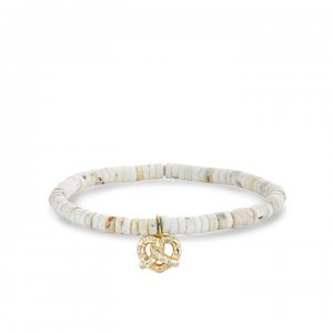 Gold & Diamond Pretzel on White Turquoise Heishi