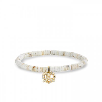 Gold & Diamond Pretzel on White Turquoise Heishi