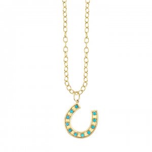 Gold & Diamond Large Turquoise Horseshoe Charm