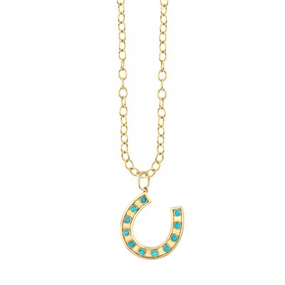 Gold & Diamond Large Turquoise Horseshoe Charm