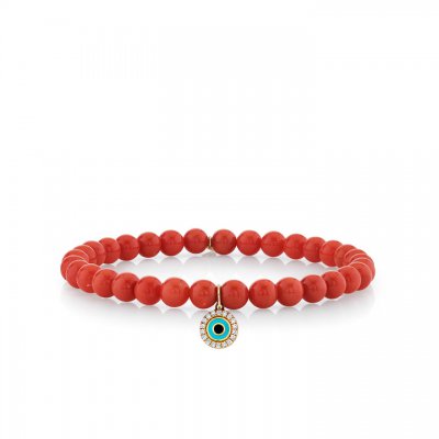 Gold & Diamond Enamel Evil Eye on Peach Coral