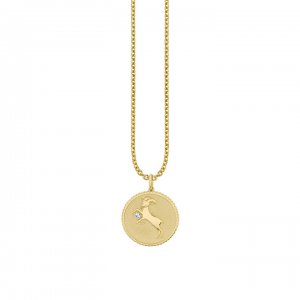 Gold & Diamond Large Capricorn Zodiac Medallion