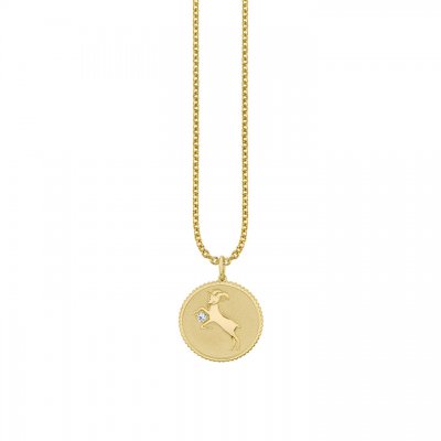 Gold & Diamond Large Capricorn Zodiac Medallion