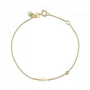 Gold Plated Sterling Silver Cross Bracelet with Bezel Set Diamond