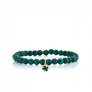 Gold & Enamel Tiny Clover on Malachite