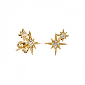 Gold & Diamond Double Starburst Stud