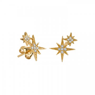 Gold & Diamond Double Starburst Stud