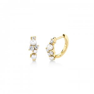 Gold & Diamond Pearl Cocktail Huggie Hoops