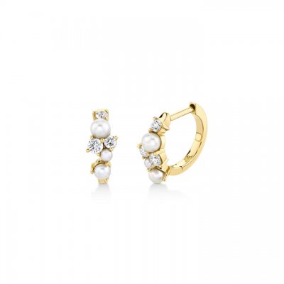 Gold & Diamond Pearl Cocktail Huggie Hoops