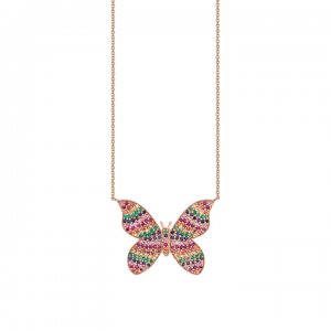 Gold & Rainbow Large Butterfly Necklace