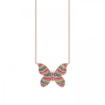 Gold & Rainbow Large Butterfly Necklace