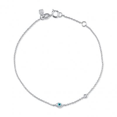 Gold Enamel Mini Evil Eye Anklet with Bezel-Set Diamond