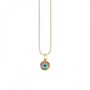 Gold & Rainbow Small Enamel Round Evil Eye Charm