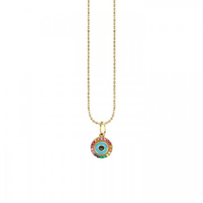 Gold & Rainbow Small Enamel Round Evil Eye Charm