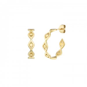 Pure Gold Evil Eye Link Hoop Earrings