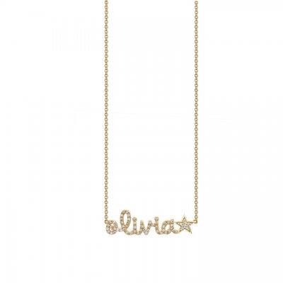 Gold & Diamond Custom Script Star Icon Necklace