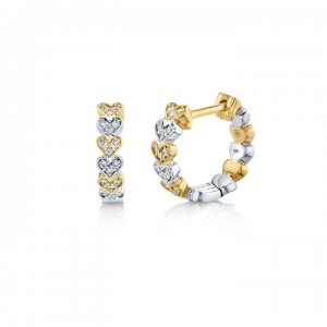 Two Tone Gold & Diamond Heart Eternity Huggie Hoops